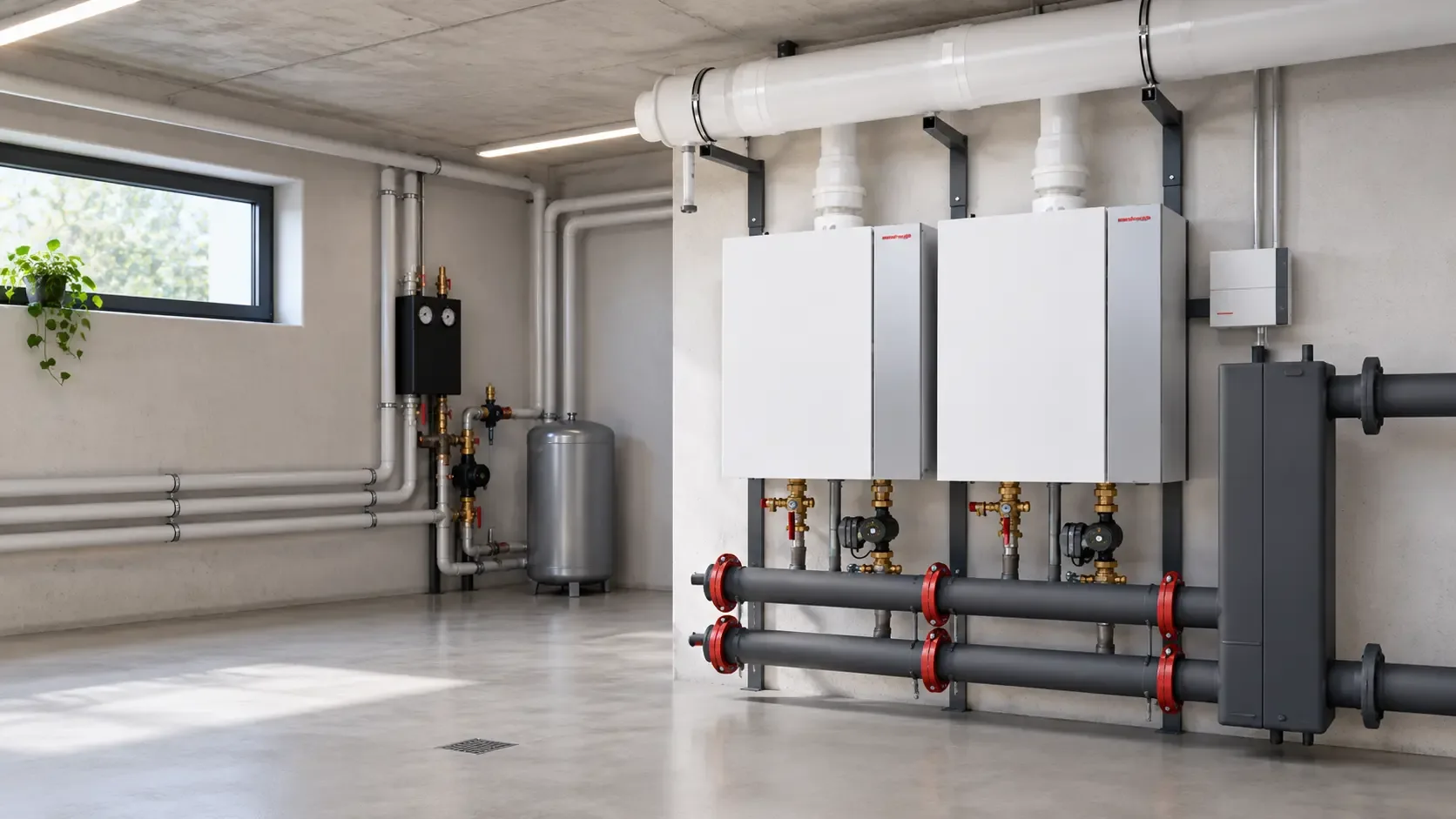 Moderne Gas-Brennwertheizung im Heizraum