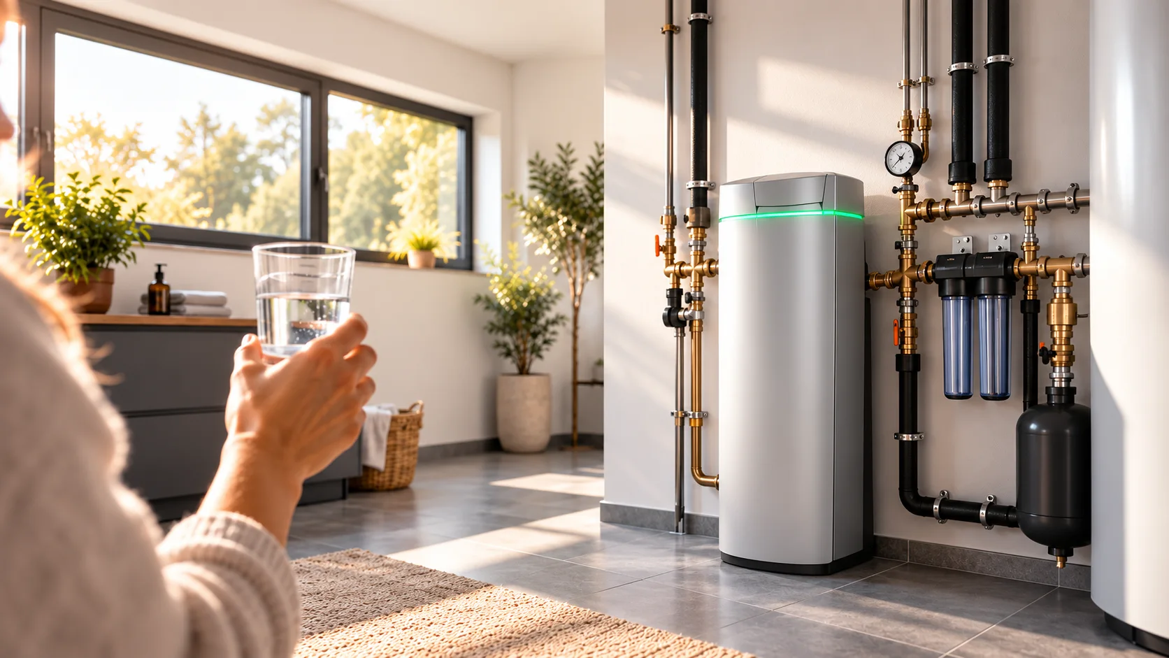Wasseraufbereitungsanlage im sonnigen Hauswirtschaftsraum